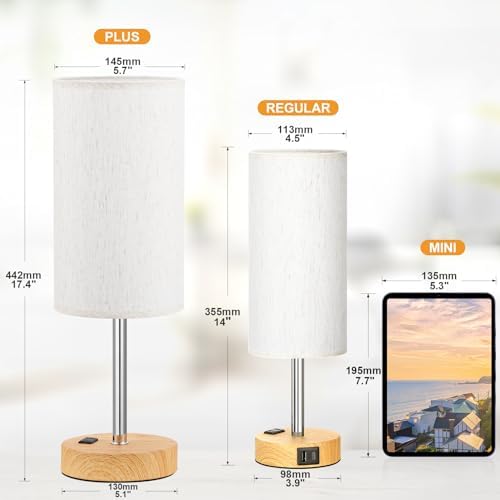 Fenmzee 17.4" Bedside Lamp for Bedroom - Dimmable Touch, USB A+C, AC Outlet - Image 2