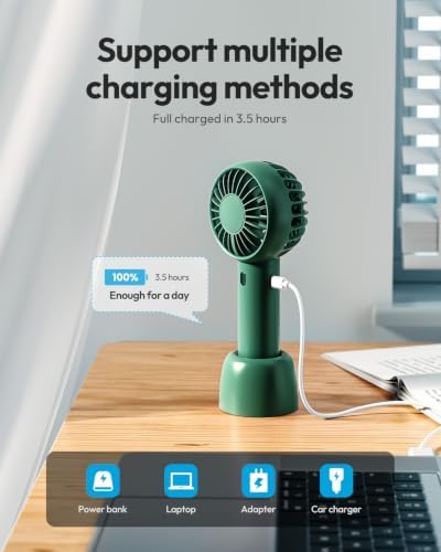 Gaiatop Mini Portable Fan, Navy Green, Cute Design, Rechargeable Battery, Handheld and Desktop, Small and Light - Image 6