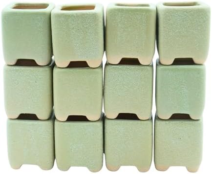 12-Pack 1.6" Modern Square Succulent Pots with Large Drainage Hole - Rustic Morandi Stone Textured Ceramic Planters, Mini Pots for Air Plants, Fairy Gardens (Sage Green) by Unknown