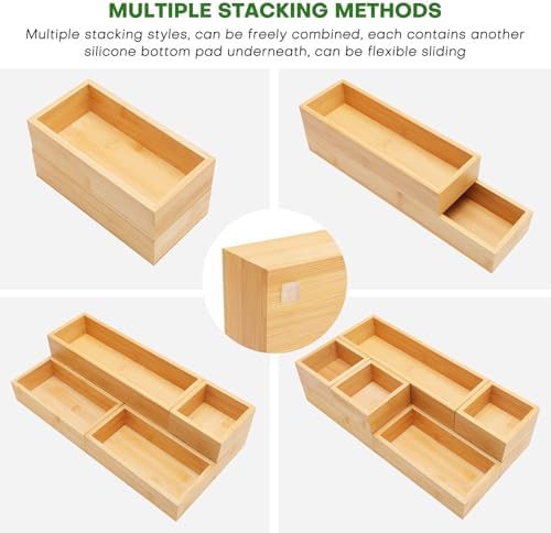 MapleGrace Bamboo Drawer Organizer Set, 9 PCS Wood Storage Organizers - Image 3