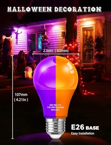 JandCase Halloween Orange Purple LED Light Bulbs Outdoor Decor[4 Pack] - Image 2