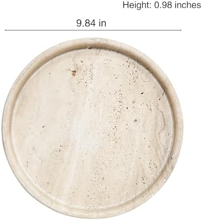 Travertine Tray, Small Ceramic Vanity Tray for Bathroom Counter Decor, Round Marble Decorative Trays for Coffee Table (Beige, Large Size) - Image 6