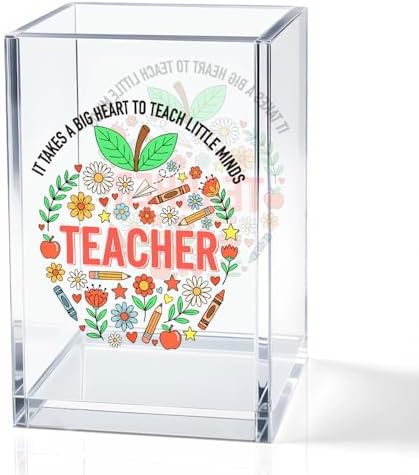 It Takes A Big Heart To Teach Little Minds Acrylic Cosmetic Pencil Holder Cup, Teacher Appreciation Gifts for Women, Office Desk Accessories for Teacher, Pen Organizer, Preschool Teacher Gifts by QYUVK