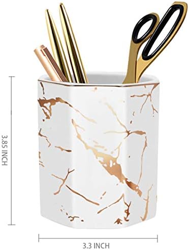 Makeup Brush Holder, Pen Holder for Desk, Stand for Desk Marble Pattern Pencil Cup for Kids Durable Ceramic Desk Organizer for Home, Office, White (Upgrade Larger Capacity) - Image 2