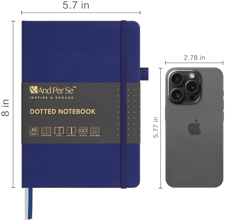 &And Per Se Dotted Journal Notebook, A5 Hardcover Leather Bullet Dotted Journal, 160 Pages 100 gsm Thick Paper, 3 Sheets of Stickers Included - 5.7'' x 8'' (Royal Blue) - Image 2