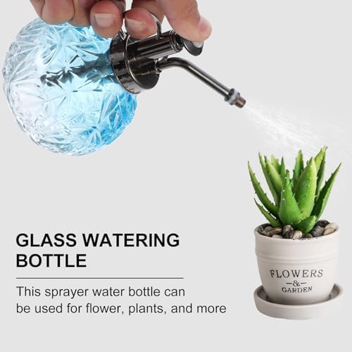 Tofficu Vintage Glass Plant Watering Can and Sprayer Bottle with Blue Brass Nozzle, Indoor Garden Mister for Flowers and Succulents, Hand Pump Water Spray Bottle for Home Plant Care - Image 5