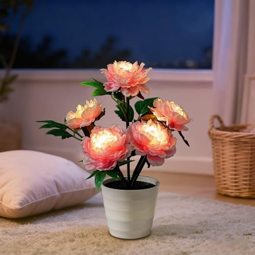 Pink Peony Artificial Flower Lamp, Night Light for Bedroom Wedding Bar Coffee Shop Decor, Christmas Valentines Mothers Day Anniversary Birthday Gifts for Women Mom Grandma Wife Friend - Image 6