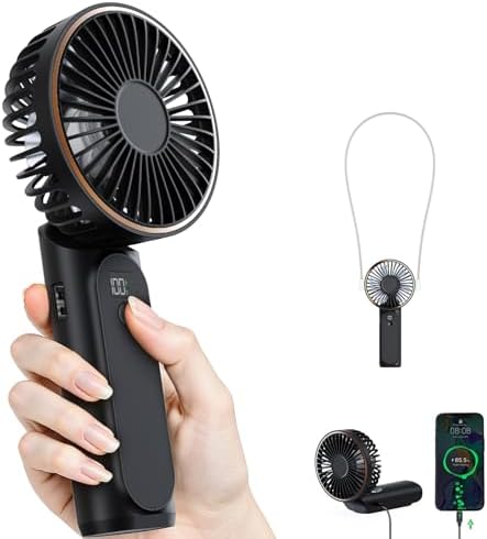 TUNISE Portable Handheld Fan, Portable Fan Rechargeable, 4000mAh, 180° Adjustable, 6 Speed Wind, Display Electricity in Real Time, USB Rechargeable Foldable F an, Quiet Personal Fan as Power Bank by 3DGreetingCards