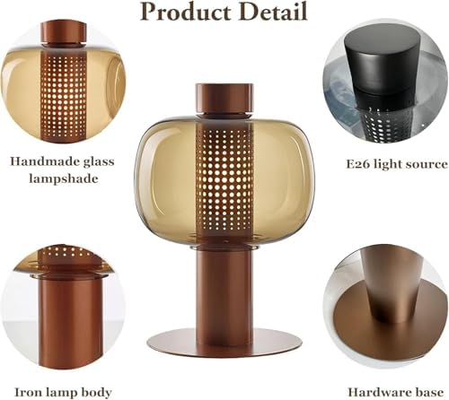 Modern Amber Glass Table Lamp Glass Shade Gold Base Desk Lamp Minimalist Design Living Room Bedroom Office Coffee Shop Dimmable LED Light Decor Ambient Lighting - Image 5