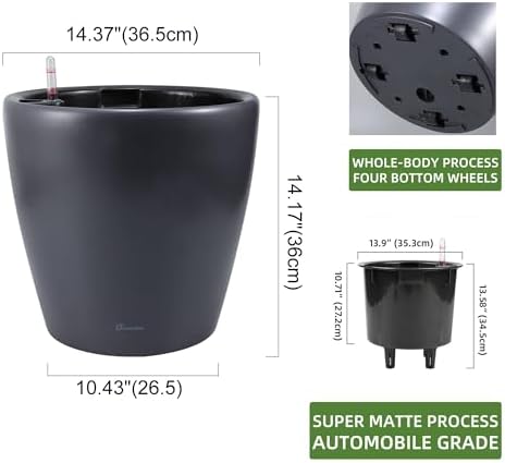 Dexceder 15x14 Self Watering Planter with Wheels (Slate Gray Matte) - Image 3