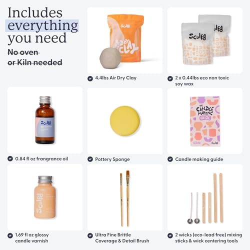 Sculpd Candle Making Kit, Air Dry Clay, 2 Candles, Orange-Ginger Fragrance - Image 2