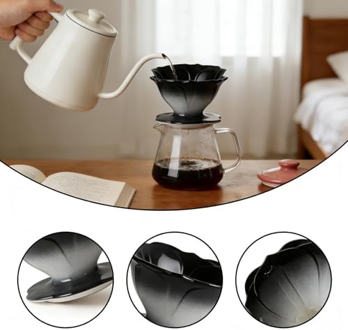 Premium Ceramic Pour Over Coffee Dripper，Includes 40pcs Coffee Filter Papers, suitable for home and travel, Flower Petal Dripper（Gradient Black） (Gradient Black) - Image 3