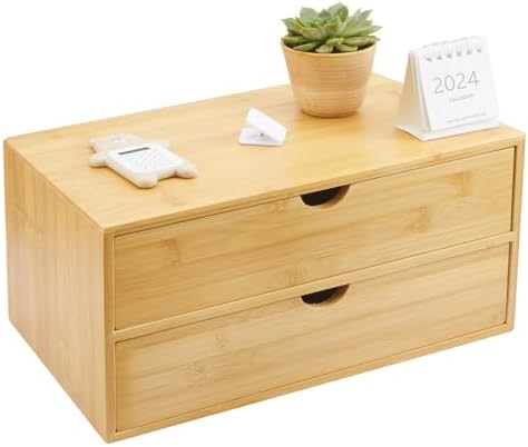 Charmewooden Bamboo Desk Organizer With Drawers Countertop Drawers Counter Storage Box Corner Desk Organizer for Home Office No Assembly Required by Charmewooden