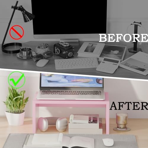TEAMIX Pink Monitor Stand - 6.7 inch Tall, Wood Riser, Desktop Organizer - Image 7