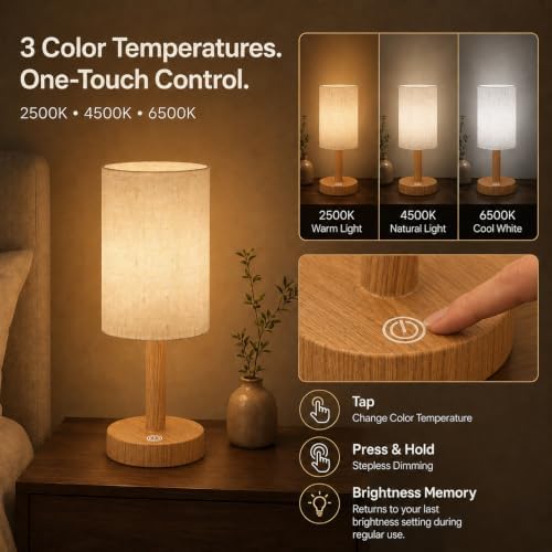 Small Rechargeable Cordless Table Lamp, Nightstand to Desk, Warm Oak - Image 4