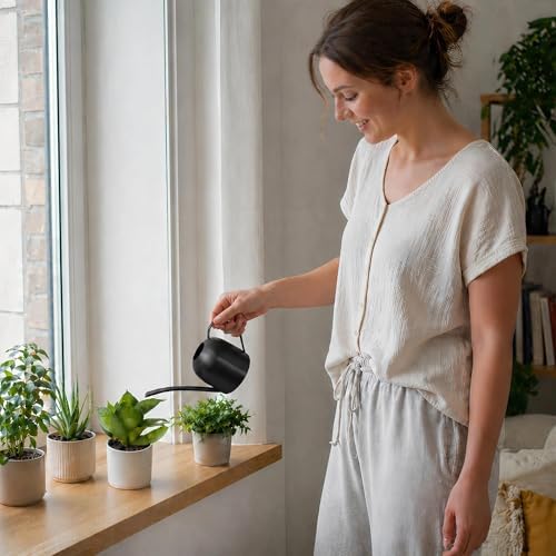 IMEEA Small Watering Can for Indoor Plants Stainless Steel Watering Can with Long Spout 15oz/450ml, (Black) - Image 2