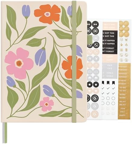 &And Per Se Dotted Journal Notebook, A5 Hardcover Aesthetic Dotted Notebook – 160 Pages 100gsm Thick Dot Grid Paper, 3 Sticker Sheets – Gift-Ready Journaling Kit for Women (Botanical Floral) by AndPerSe