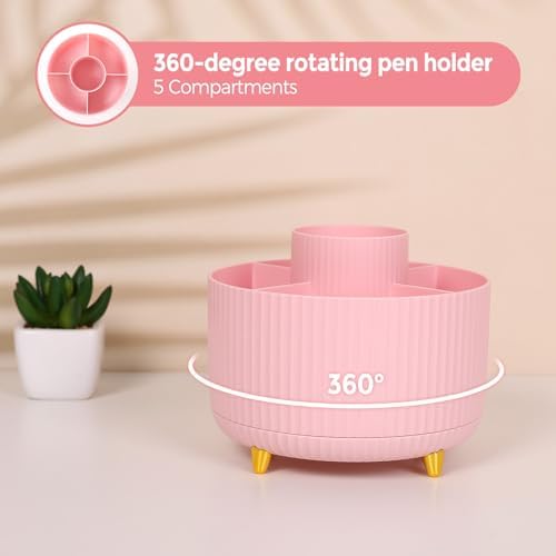 SKYDUE Pink Desk Accessories 11Pcs with Rotating Pen Holder for Desk - Image 4