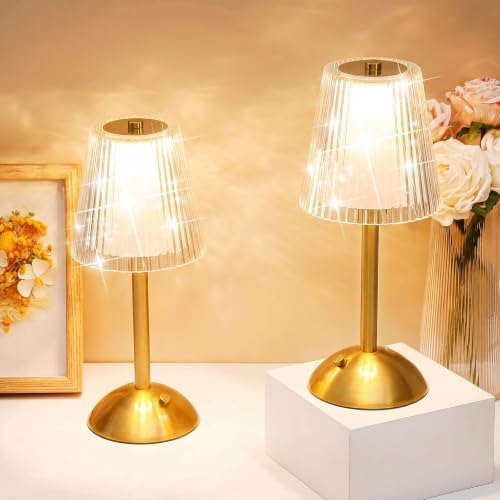 Liliful 1 Pcs Cordless Table Lamp LED Touch, Gold, Hollow Lined Style by Liliful