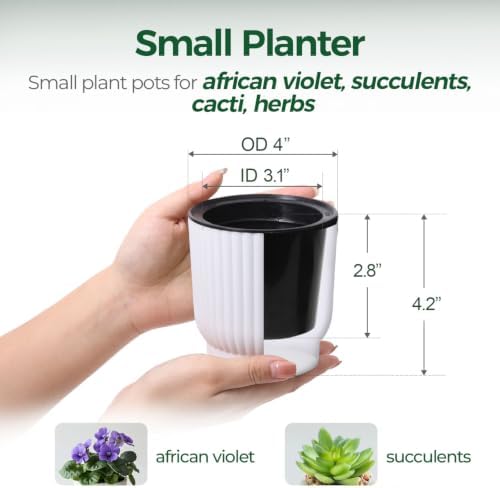 T4U Self Watering Pots for Indoor Plants, 4 Inch 6 Pack Planter White - Image 2