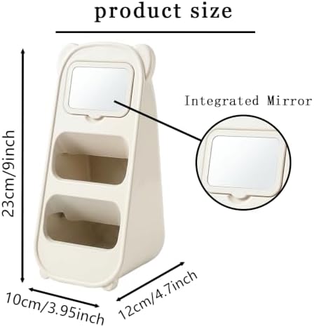 Cute Bear Pen Holder for Desk with Detachable Magnetic Mirror, Aesthetic Cream White Desk Organizer, 2-Compartment Pencil Cup Storage for Office & School - Image 4
