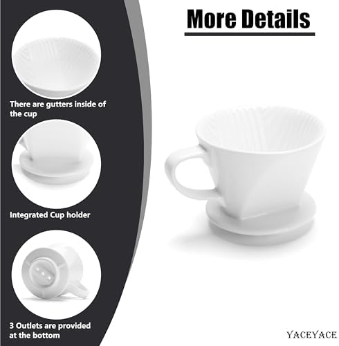 Pour Over Coffee Maker, Single White Ceramic Pour Over - Image 3