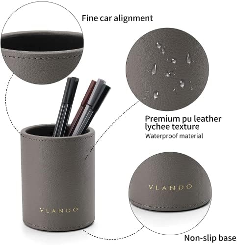 VLANDO Office Desk Organizer Leather Desktop Organizer Caddy with Drawer for Storing Desktop Supplies and Accessories (Grey Set) - Image 5