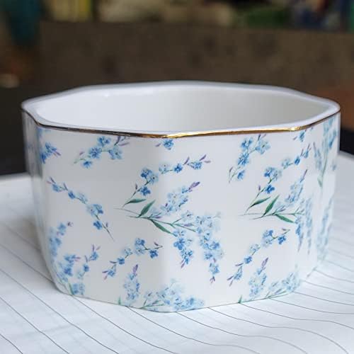Ceramic Paper Clip Holder Gold Line Paper Clip Dispenser Organizer for Desk Cute Floral Pattern Office Binder Clip Holder Bobby Pin and Hair Clip Holder Gift for Office Blue Flowers - Image 3