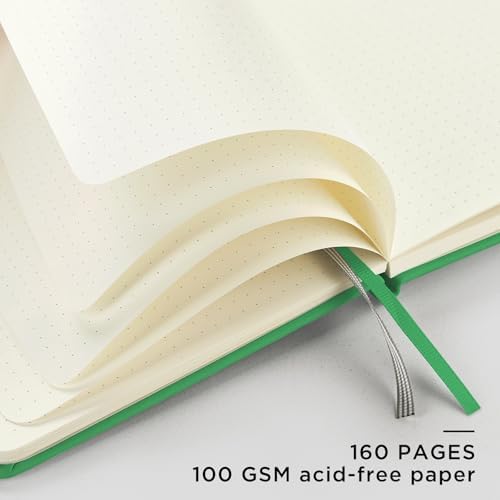 &And Per Se Dotted Journal Notebook, A5 Hardcover Leather Dotted Journal, 160 Pages 100gsm Thick Dot Grid Paper, 3 Sheets of Stickers Included - 5.7'' x 8'' (Emerald) - Image 4