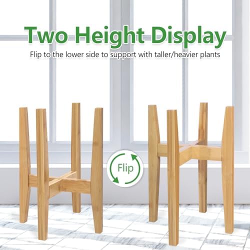 Rnined Plant Stand Indoor, Bamboo Plant Shelf, Adjustable Corner Plants Flower Holders Single Floor Plant Stand, Fits 8 to 12 Inches Pots,(Pot & Plant Not Included)(Nature) - Image 4