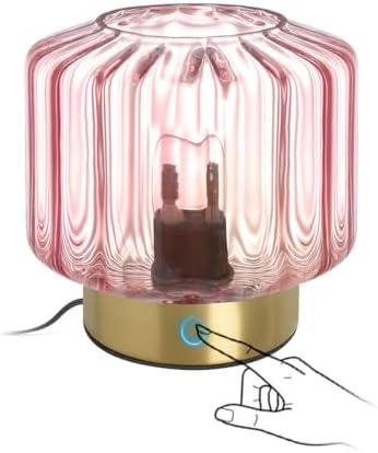 Small Touch Table Lamp for Bedside, Pink Glass Table Lamps with Gold Metal Base, Mid Century Modern Lamps Mini Table Lamp nightstand lamp Globe Desk lamp for Bedroom Living Room Office by Auwieou