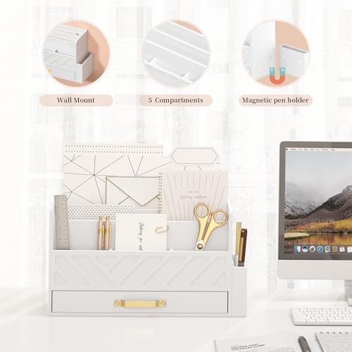 Bamboo Mail Organizer Countertop Pen Holder Wooden Desktop Storage Drawers - Image 4