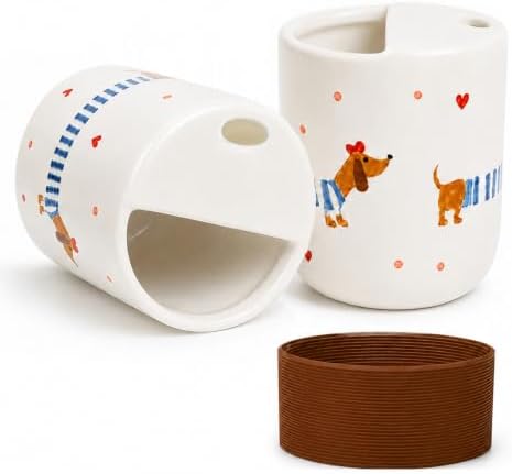 Ceramic Travel Coffee Mug 12 OZ, Cute Dachshund Pattern Coffee Cup by KOIMYSA