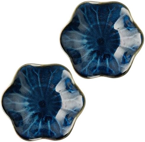 Ceramic Jewelry Dish Tray - 4-Leaf Clover Ring Holder Lotus Trinket Tray, Elegant Decorative Gift for Women (2Pcs Blue - Lotus Leaf) by Bngukju