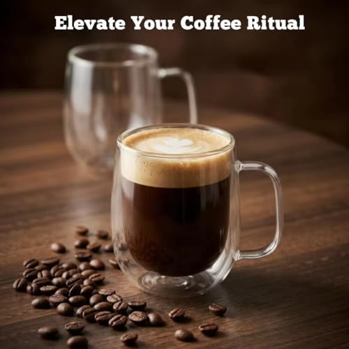 Roran Double Wall Glass Coffee Mugs, Clear Borosilicate Glass with Handle, 14.2oz, 2 Piece Set, High-Heat Resistant - Image 4