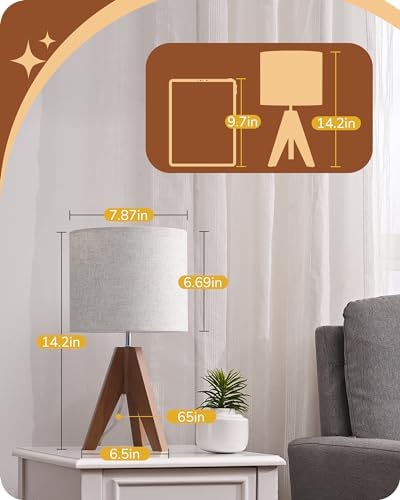 EDISHINE Small Table Lamp, Wooden Tripod Nightstand Lamp, 14.2", 2 Pack - Image 5