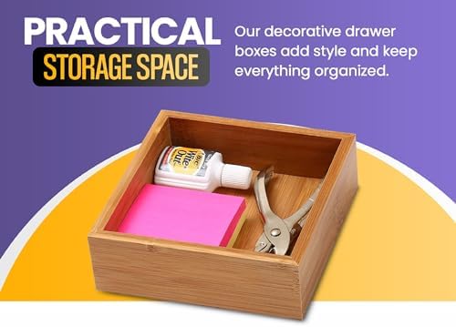 YBM Home Bamboo Drawer Organizer Storage Box for Kitchen Drawer, Junk Drawer, Office, Bedroom, Children Room, Craft, Sewing, and Bathroom, 6x9x2 inch - Image 4