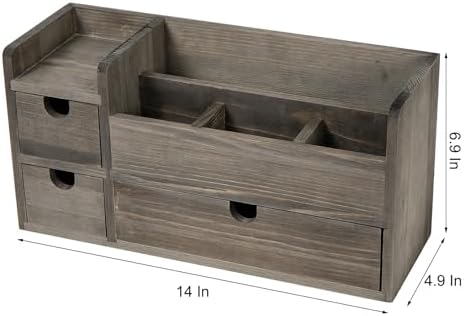Rock Grey Wooden Desktop Organizer 3 Drawers Office Supplies Storage Caddy Stationery Box Mail Holder Note Pads Makeup Tools Cosmetics - Image 2