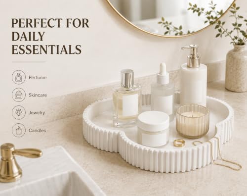 Ceramic-Look Clover Decorative Tray, Vanity Tray for Perfume, Jewelry, Candles and Bathroom Countertop, Modern Ribbed Catchall Tray for Coffee Table Décor - Image 2