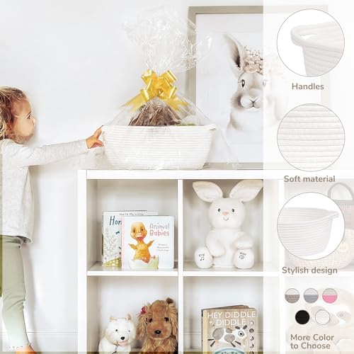 CHICVITA 2-Pack Gift Baskets Empty with Bags & Ribbon, Toy Basket, White - Image 3