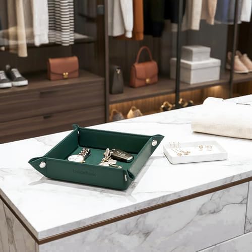UnionBasic Small Valet Tray, Jewelry Tray for Rings Watches Earrings, Entryway Catchall Caddy for Coins Keys Change, Nightstand Bedside Valet Holder, Trays for Electronic Gadgets, Lychee Dark Ivy - Image 4