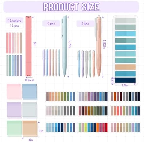 135 Pcs Book Annotation Kit Aesthetic Pencil Case Bag 12 Highlighter 11 Gel Pen 1 Marker 300 Sheet Transparent Sticky Notes Pad 2640 Index Stickers Bible Study Supplies(Kawaii,Purple) - Image 4