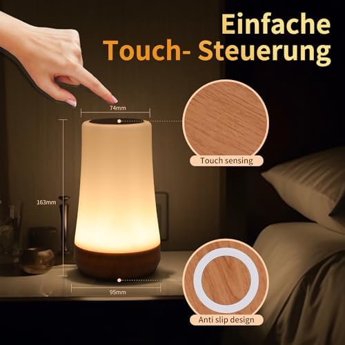OORUN Touch Bedside Table Lamp,13 RGB Colors & 5 Brightness, USB Rechargeable Desk Lamp, Remote Control Dimmable Light with RGB Color Changing,Portable Lamp for Baby (F9) - Image 2