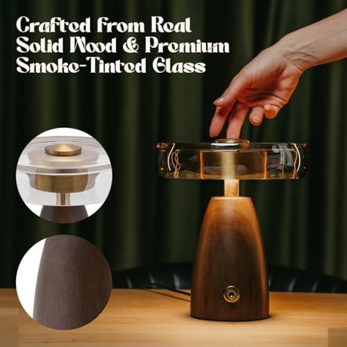 SEHNLICH Aesthetic 9” Table Lamp for Living Room, Bedroom, Bedside, Nightstand Lamp with Wood Base, Stained Glass Shade, 3 Color Temperature, Vintage Retro Mushroom Mid Century Modern Lamp, Desk Decor - Image 4