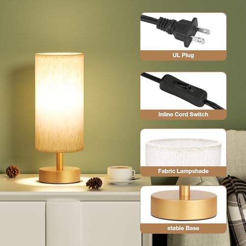 Table Lamps Set of 2 （Cream Shade- Gold Base, 11.6" Inline Control） - Image 2