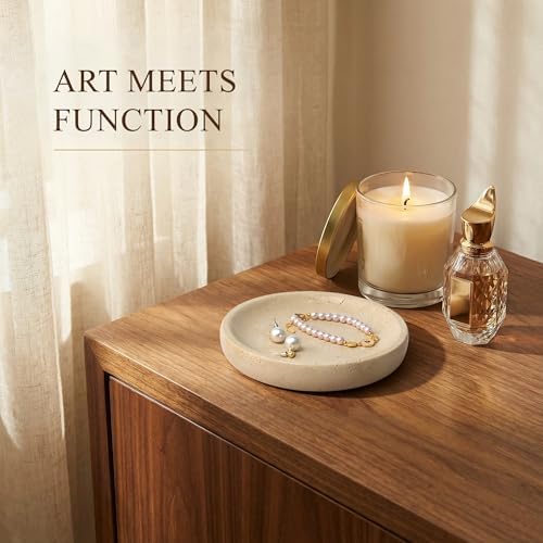 LIN CHUAN Marble Jewelry Dish, Round Ring Dish, 5.5 Inch, Travertine Beige - Image 2