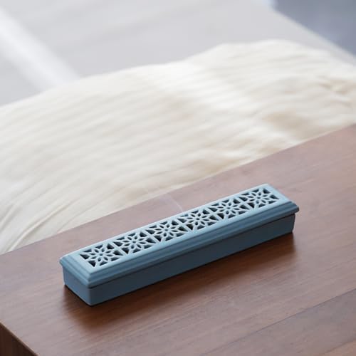 CEREMONY Incense Holder,Ceramic Incense Holder for Sticks with Ash Catcher,Coffin Style Incense Box,Incense Burner for Meditation Yoga Spa Room Decor(Blue) - Image 7