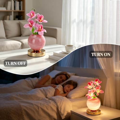Pink Phalaenopsis Flower Lamp, Rechargeable Cordless LED Floral Table Lamp - Image 3