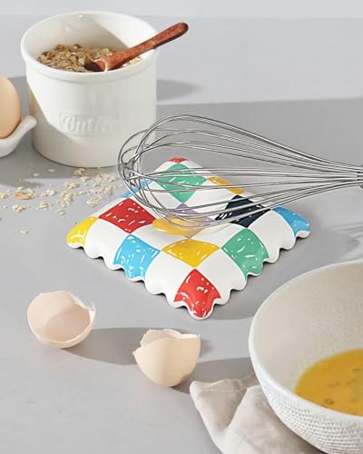 Ceramic Spoon Rest, Dopamine Gingham Spoon Holder for Stove Top Kitchen Counter Coffee Station, Cute Kitchen Decor - Image 2