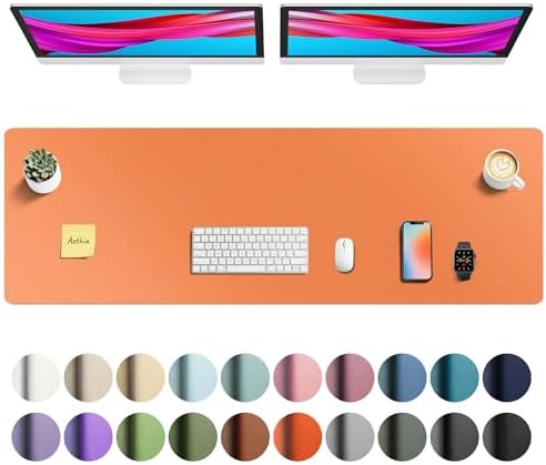 Aothia Faux Leather Desk Mat - Large Mouse Pad, Non-Slip PU Leather Blotter, Waterproof Writing Surface for Office and Home (Hermes Orange, 55" x 17") by AothiaSimpleNaturalUnique